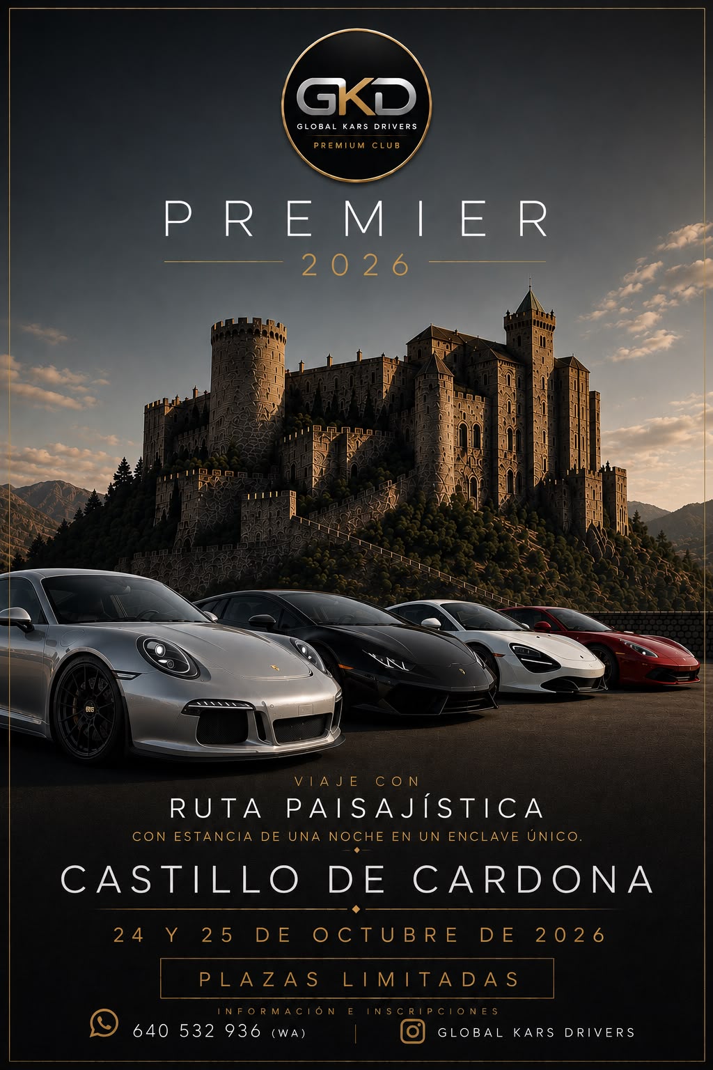 Flyer GKD Premier 2026 — Ruta paisajística al Castillo de Cardona, 24 y 25 de octubre de 2026